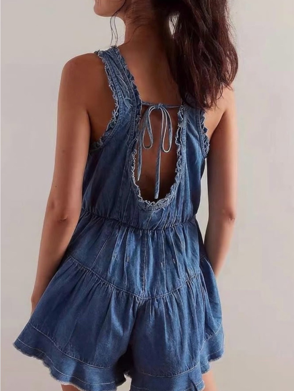 Women's Sleeveless Shorts Denim Romper - Picture 2 of 7